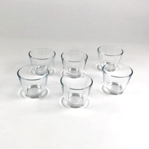 Six Clear Glass Modernist Tea Lights - Picture 3 of 3